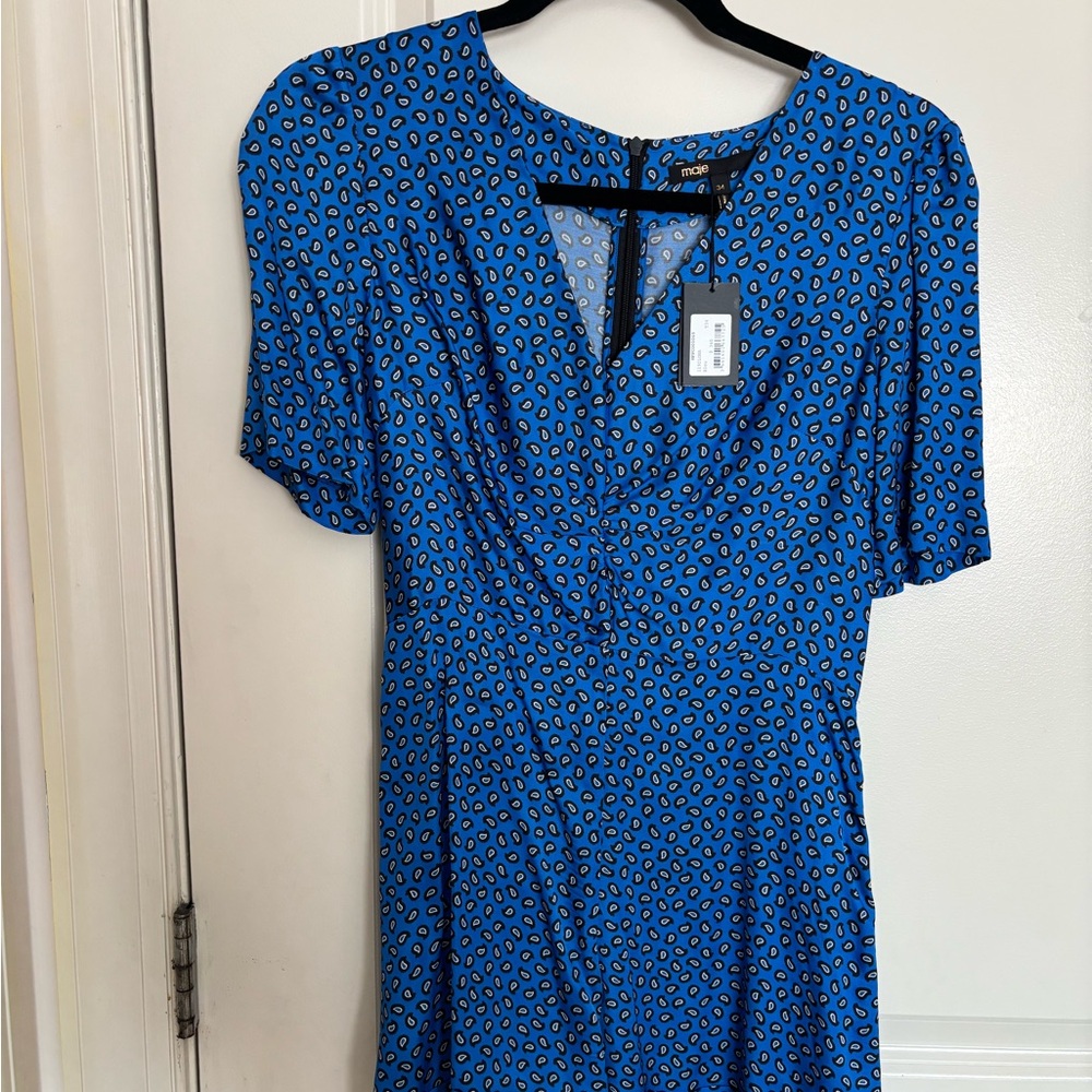 Maje Blue and White Paisley Dress